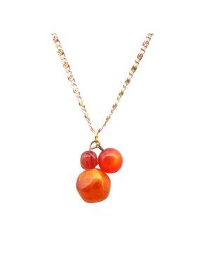 Just Peachy Triple Beads Pendant Necklace on Gold Tone Eloxal Scroll Chain